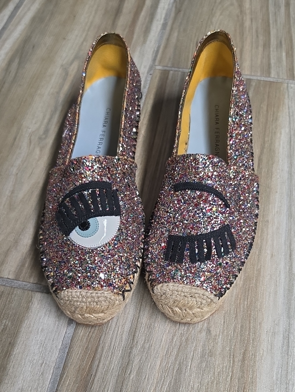 Chiara Ferragni Multi Glitter Eye Espadrille Flats